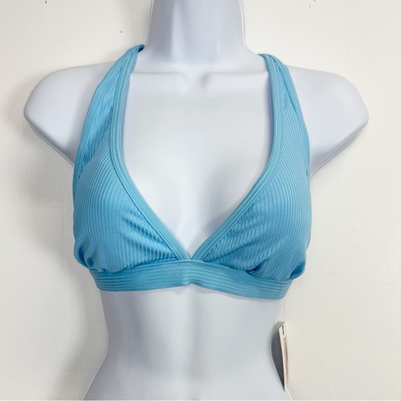 Jessica Simpson Bikini Top Womens Medium Sky Blue Textured Solid Triangle NWT - Picture 1 of 9